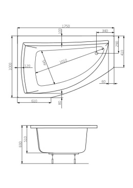 ROCA AQUAMARINA - ASYMETRYCZNA NAROŻNA WANNA AKRYLOWA (LEWA) - 175x100 CM - A24T233000