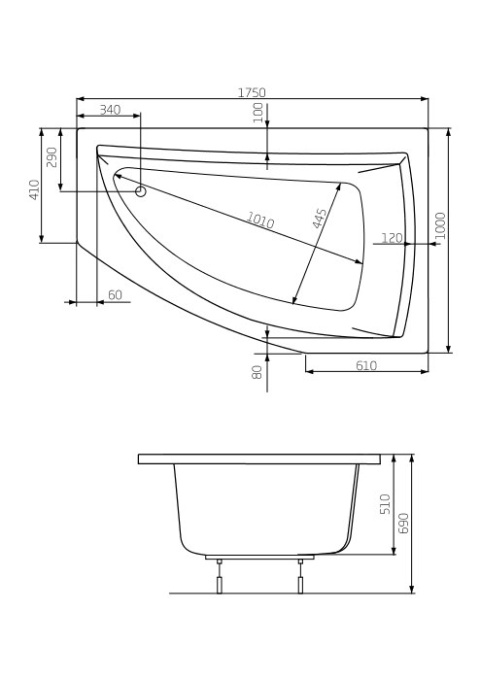 ROCA AQUAMARINA - ASYMETRYCZNA NAROŻNA WANNA AKRYLOWA (PRAWA) - 175x100 CM - A24T241000 ROCA AQUAMARINA - ASYMETRYCZNA NAROŻNA WANNA AKRYLOWA (PRAWA) - 175x100 CM - A24T241000