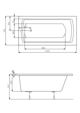 ROCA LINEA - PROSTOKĄTNA WANNA AKRYLOWA - 140x70 CM - A24T002000