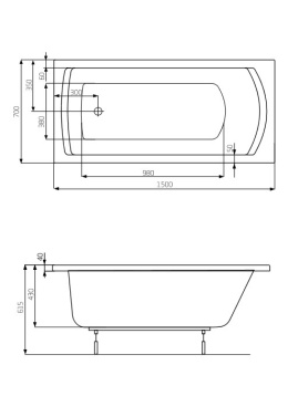 ROCA LINEA - PROSTOKĄTNA WANNA AKRYLOWA - 150x70 CM - A24T010000