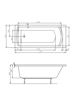 ROCA LINEA - PROSTOKĄTNA WANNA AKRYLOWA - 170x75 CM - A24T042000