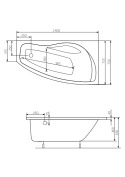 ROCA NICOLE - ASYMETRYCZNA NAROŻNA WANNA AKRYLOWA (PRAWA) - 140x75 CM - A24T113000