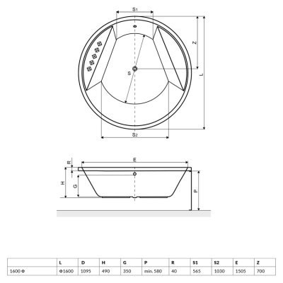 Excellent Great Arc wanna okrągła 160 cm biała WAEX.GRE16WH Excellent Great Arc wanna okrągła 160 cm biała WAEX.GRE16WH