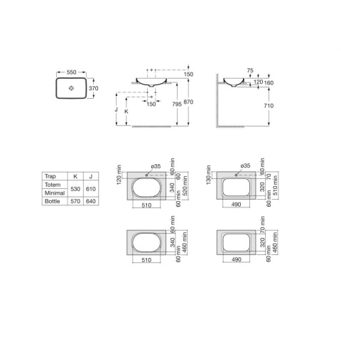 ROCA INSPIRA - UMYWALKOWA BLATOWA SQUARE FINECERAMIC - A327534000 ROCA INSPIRA - UMYWALKOWA BLATOWA SQUARE FINECERAMIC - A327534000