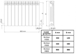 Diamond Wulkan H500 Grzejnik aluminiowy 580x800 1526 W