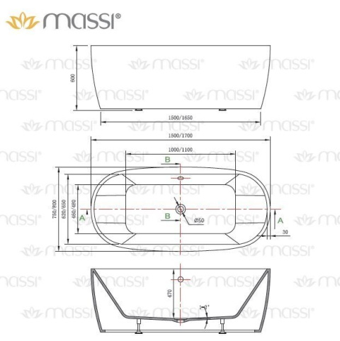MASSI ELEGANT WANNA WOLNOSTOJĄCA 170X80 CM MSWA-822170 MASSI ELEGANT WANNA WOLNOSTOJĄCA 170X80 CM MSWA-822170