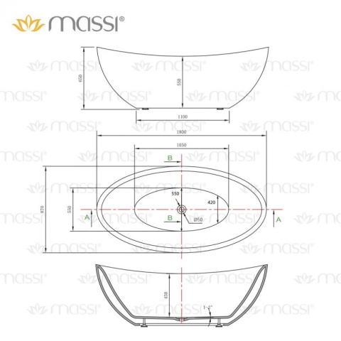 MASSI MODERN WANNA WOLNOSTOJĄCA 180X87 CM MSWA-6807 MASSI MODERN WANNA WOLNOSTOJĄCA 180X87 CM MSWA-6807