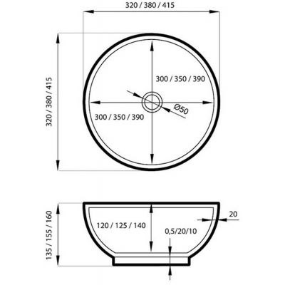 Massi Malo umywalka nablatowa 41,5 cm okrągła biała MSU-5053B Massi Malo umywalka nablatowa 41,5 cm okrągła biała MSU-5053B