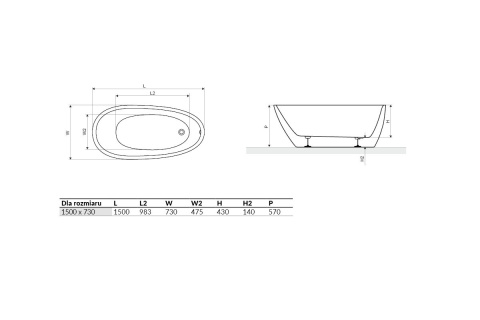 EXCELLENT OLIA 2.0 WANNA WOLNOSTOJĄCA 150X73 CM WAEX.OLI2.15WH