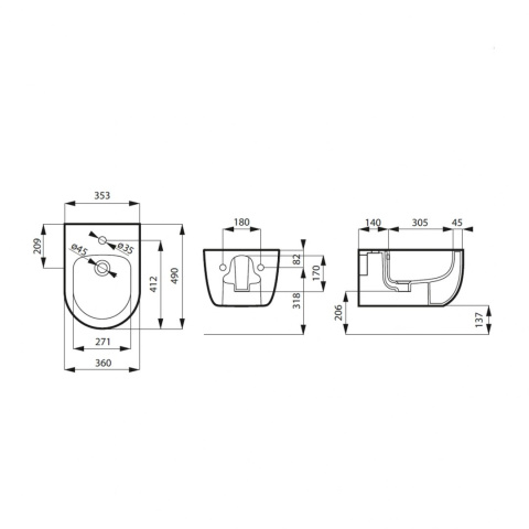 Massi Molis Bidet wiszący 36x49 cm Różowy MSB-0013-MS Massi Molis Bidet wiszący 36x49 cm Różowy MSB-0013-MS