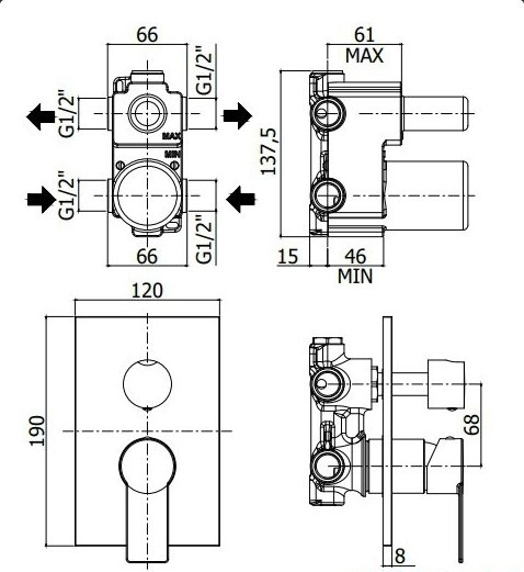 Paffoni Tango Bateria Prysznicowa podtynkowa 2-drożna z przełącznikiem chrom TA018CR Paffoni Tango Bateria Prysznicowa podtynkowa 2-drożna z przełącznikiem chrom TA018CR