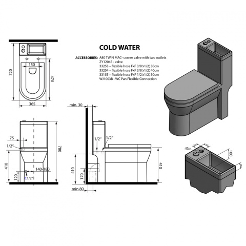 Aqualine HYGIE kompakt WC z umywalką i deską WC , tylny/dolny odpływ PB104 Aqualine HYGIE kompakt WC z umywalką i deską WC , tylny/dolny odpływ PB104