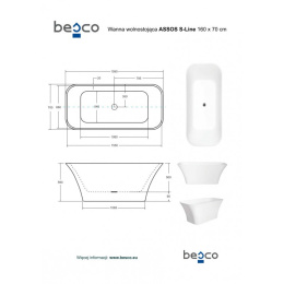 BESCO ASSOS S-LINE GLAM ZŁOTA WANNA WOLNOSTOJĄCA 160x70 CM WMD-160-ALZ