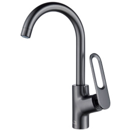 Laveo Tierra – bateria zlewozmywakowa stojąca z wylewką U grafit BAJ 968D