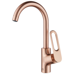 Laveo Tierra – bateria zlewozmywakowa stojąca z wylewką U różowe złoto BAJ_868U