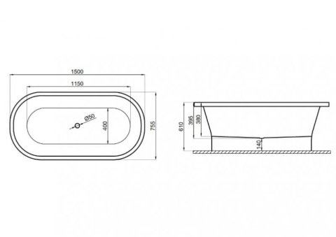 Polimat Wanna akrylowa wolnostojąca AMONA NERO NEW CZARNY POŁYSK 00058