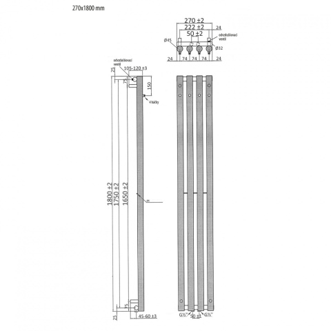 Sapho PILON grzejnik łazienkowy 270x1800 mm, z 4 wieszakami, czarny mat IZ122 Sapho PILON grzejnik łazienkowy 270x1800 mm, z 4 wieszakami, czarny mat IZ122