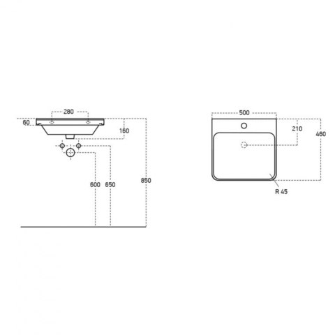 Sapho THALIE 50 umywalka wisząca meblowa 50x46cm TH11050
