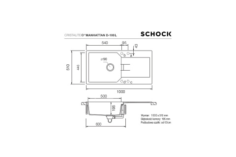 SCHOCK MANHATTAN D-100L CRISTALITE+ Zlewozmywak Granitowy 100x51cm Kolor Croma SCHOCK MANHATTAN D-100L CRISTALITE+ Zlewozmywak Granitowy 100x51cm Kolor Croma