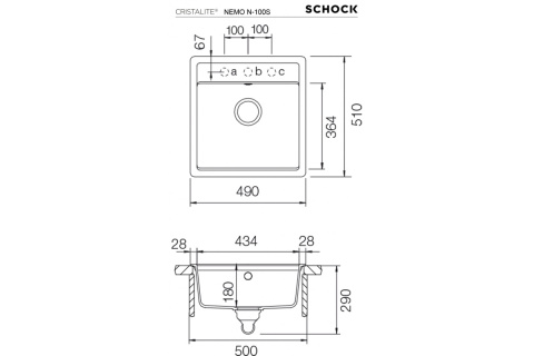 Schock NEMO N-100S CRISTALITE+ Zlewozmywak Granitowy 51x49cm Kolor Alpina Schock NEMO N-100S CRISTALITE+ Zlewozmywak Granitowy 51x49cm Kolor Alpina