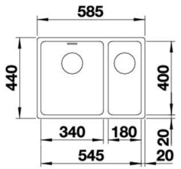 BLANCO ANDANO 340/180-U Komora podwieszana stal szlachetna 58,5x44 komora lewa bez korka aut.z kor. InFino 522979