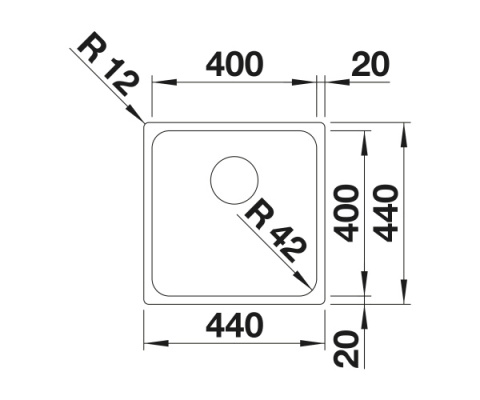 BLANCO SOLIS 400-U Komora Podwieszana 44x44 Stal szczotkowana, InFino 526117