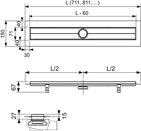 TECEdrainline rynna prysznicowa prosta, z taśmą uszczelniającą 700mm Seal System 600700 TECEdrainline rynna prysznicowa prosta, z taśmą uszczelniającą 700mm Seal System 600700