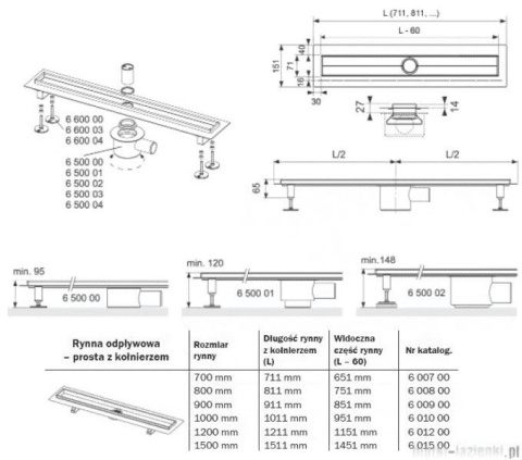 Tece Drainline Rynna odpływowa prosta 1000mm 601000 Tece Drainline Rynna odpływowa prosta 1000mm 601000