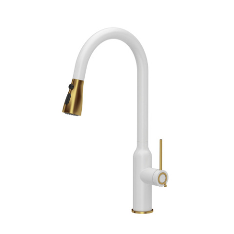 Quadron JESSICA Bateria Zlewozmywakowa Pull out shower snow white mat/Nano PVD złoty 3573591_WHMPVDG1