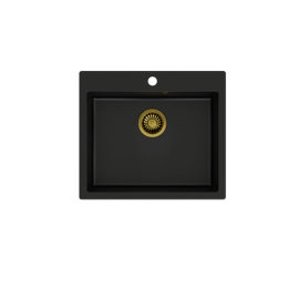 Quadron MORGAN 110 GraniteQ Zlewozmywak Granitowy 57x50cm pure carbon/elementy złote HB8304U7-G1_P2O