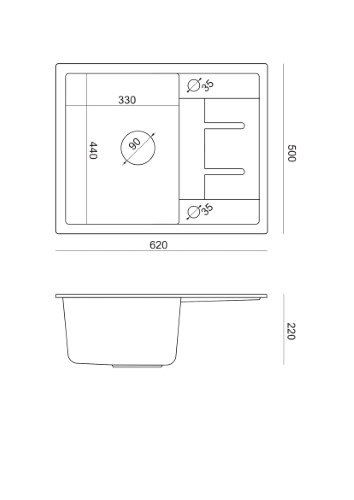 Quadron MORGAN 116 GraniteQ Zlew Granitowy 62x50cm black diamond/elementy miedziane HB8210U8-C1HB8210U8-C1_P2O