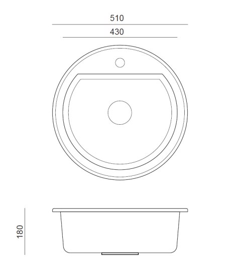 Quadron CUBA 210 zlewozmywak granitowy czarny 1 komorowy b/o (fi.51x18) z odpływem HCQC5151CZK