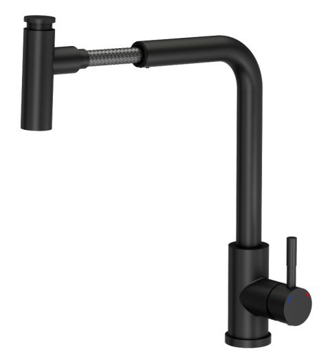 Quadron MERYL Bateria zlewozmywakowa stalowa Very Black z wyciąganą wylewką kolor czarny mat 3673501BLM Quadron MERYL Bateria zlewozmywakowa stalowa Very Black z wyciąganą wylewką kolor czarny mat 3673501BLM