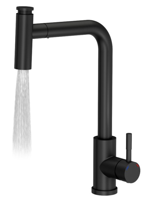 Quadron MERYL Bateria zlewozmywakowa stalowa Very Black z wyciąganą wylewką kolor czarny mat 3673501BLM Quadron MERYL Bateria zlewozmywakowa stalowa Very Black z wyciąganą wylewką kolor czarny mat 3673501BLM