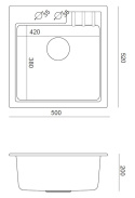 Quadron PETER 110 zlewozmywak granitowy VERY BLACK - czarny mat 1-komorowy z/o (50x52x20) z syfonem i zaślepką HCQP5052BLM