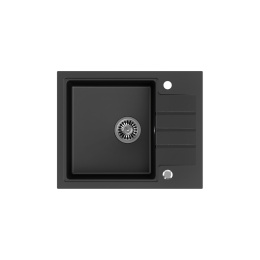Quadron PETER 116 zlewozmywak granitowy VERY BLACK - czarny mat 1-komorowy z/o (62x50x20) z syfonem i zaślepką HCQP6250BLM