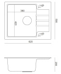 Quadron PETER 116 zlewozmywak granitowy VERY BLACK - czarny mat 1-komorowy z/o (62x50x20) z syfonem i zaślepką HCQP6250BLM