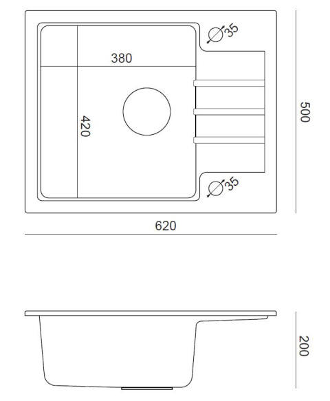 Quadron PETER 116 zlewozmywak granitowy czarny 1-komorowy z/o (62x50x20) z syfonem i zaślepką HCQP6250CZK Quadron PETER 116 zlewozmywak granitowy czarny 1-komorowy z/o (62x50x20) z syfonem i zaślepką HCQP6250CZK