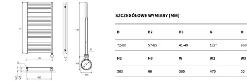Excellent Horos 96 Grzejnik łazienkowy elektryczny szary metalik GREX.HO96.SET.GR Excellent Horos 96 Grzejnik łazienkowy elektryczny szary metalik GREX.HO96.SET.GR