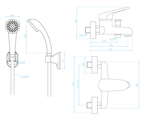 Kuchinox Oris – bateria wannowa ścienna z zestawem natryskowym BQO 011D