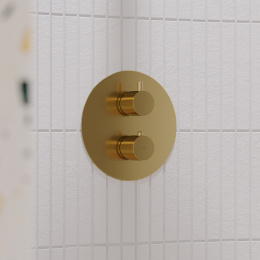 Omnires Y termostatyczna bateria prysznicowo-wannowa podtynkowa, element natynkowy kolor złoty szczotkowany Y1236ROGLB