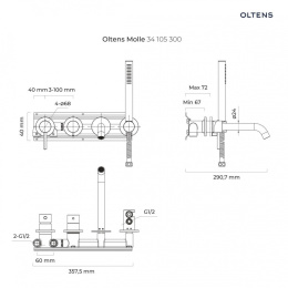 Z kodem LATO -7% !!! Oltens Molle bateria wannowo-prysznicowa podtynkowa 4-otworowa czarny mat 34105300