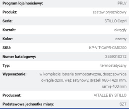 Vitalle STILLO Capri Zestaw Prysznicowy Termostatyczny Okrągły Czarny Mat 3559010212