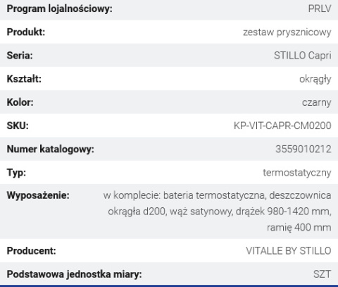 Z kodem LATO -7% !!! Vitalle STILLO Capri Zestaw Prysznicowy Termostatyczny Okrągły Czarny Mat 3559010212 Z kodem LATO -7% !!! Vitalle STILLO Capri Zestaw Prysznicowy Termostatyczny Okrągły Czarny Mat 3559010212