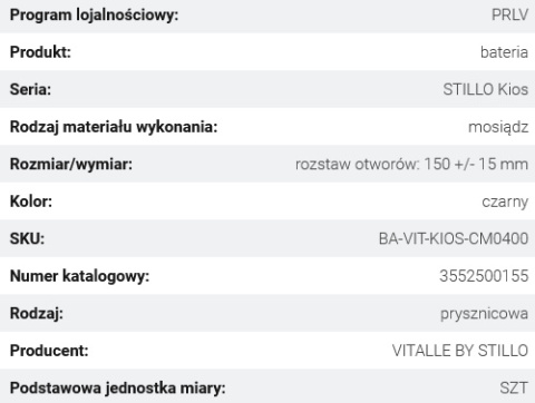 Z kodem LATO -7% !!! Vitalle STILLO Kios Bateria Prysznicowa Natynkowa 1-Uchwytowa 2-Otworowa Mosiężna Czarny Mat 3552500155 Z kodem LATO -7% !!! Vitalle STILLO Kios Bateria Prysznicowa Natynkowa 1-Uchwytowa 2-Otworowa Mosiężna Czarny Mat 3552500155
