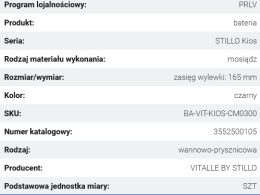 Vitalle STILLO Kios Bateria Wannowo-Prysznicowa Natynkowa 1-Uchwytowa 2-Otworowa Mosiężna Czarna Mat 3552500105