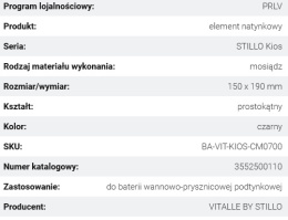 Vitalle STILLO Kios Element Natynkowy Z Elementem Podtynkowym Do Baterii Wannowo-Prysznicowej Mosiężny Czarny Mat 3552500110