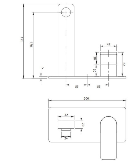 Omnires Baretti Bateria umywalkowa podtynkowa czarny mat BA7815BL