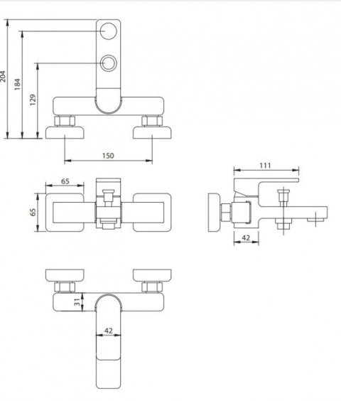 Omnires Baretti Bateria wannowa ścienna czarny mat BA7830BL