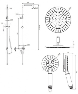 Omnires Nevada Zestaw prysznicowy ścienny z deszczownicą czarny mat SYSNEVADABL